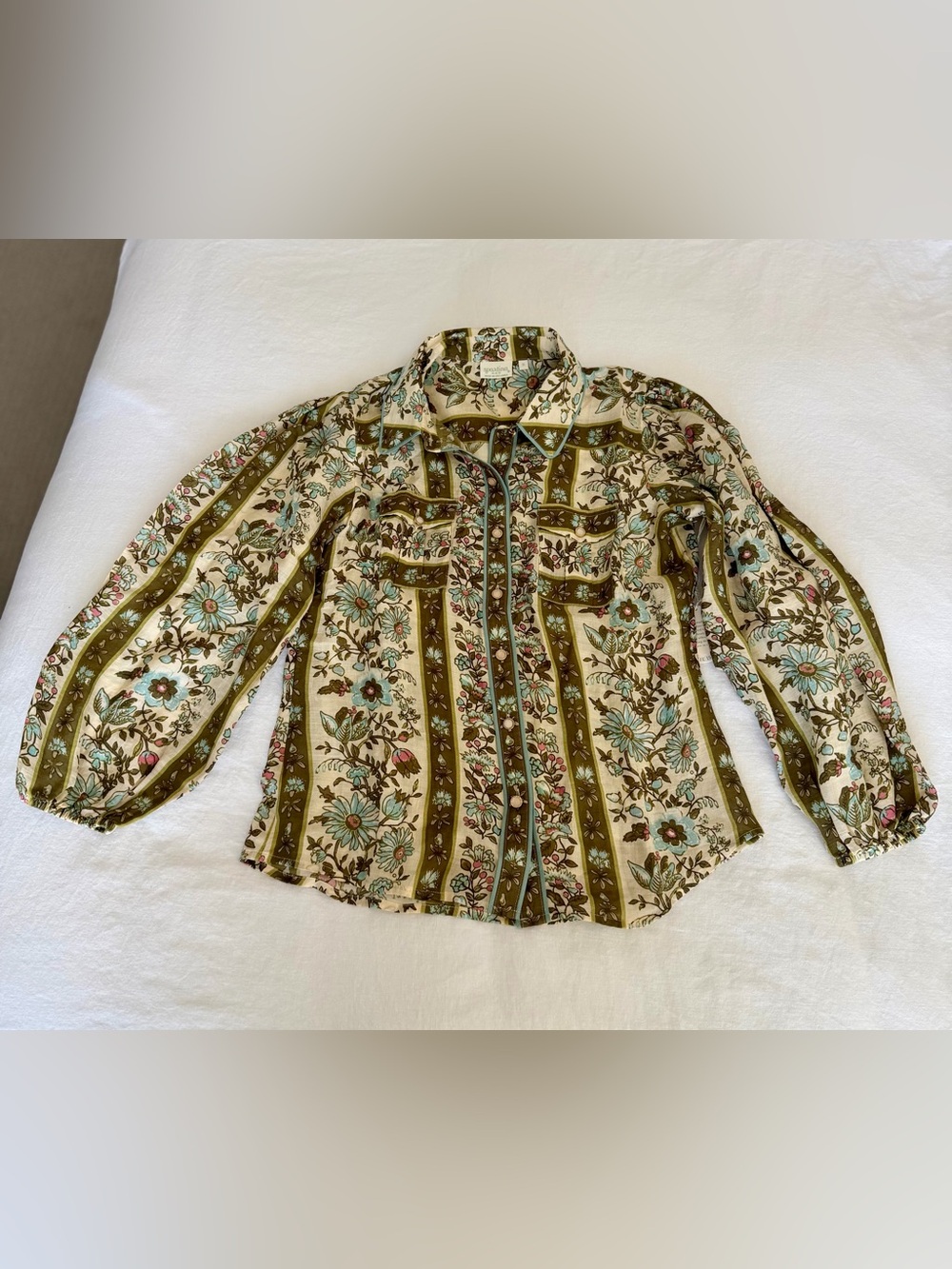 Spartina 449 Olive & Cream Floral Button-Up Shirt